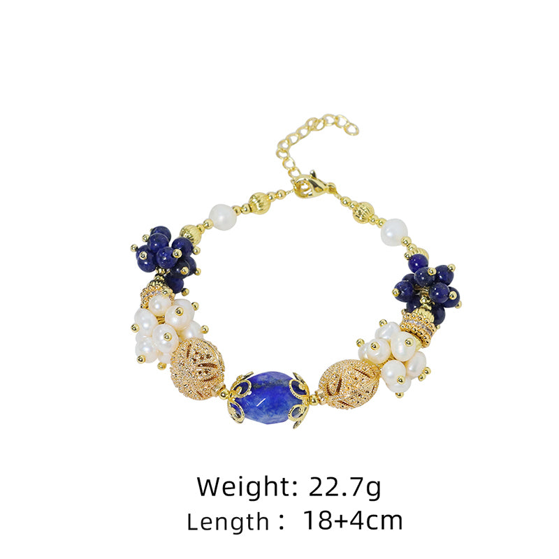 Natural Freshwater Pearl Lapis Lazuli Flower Bracelet Korean Women's Luxury Jewelry Fashion Women's and Girls' Gifts