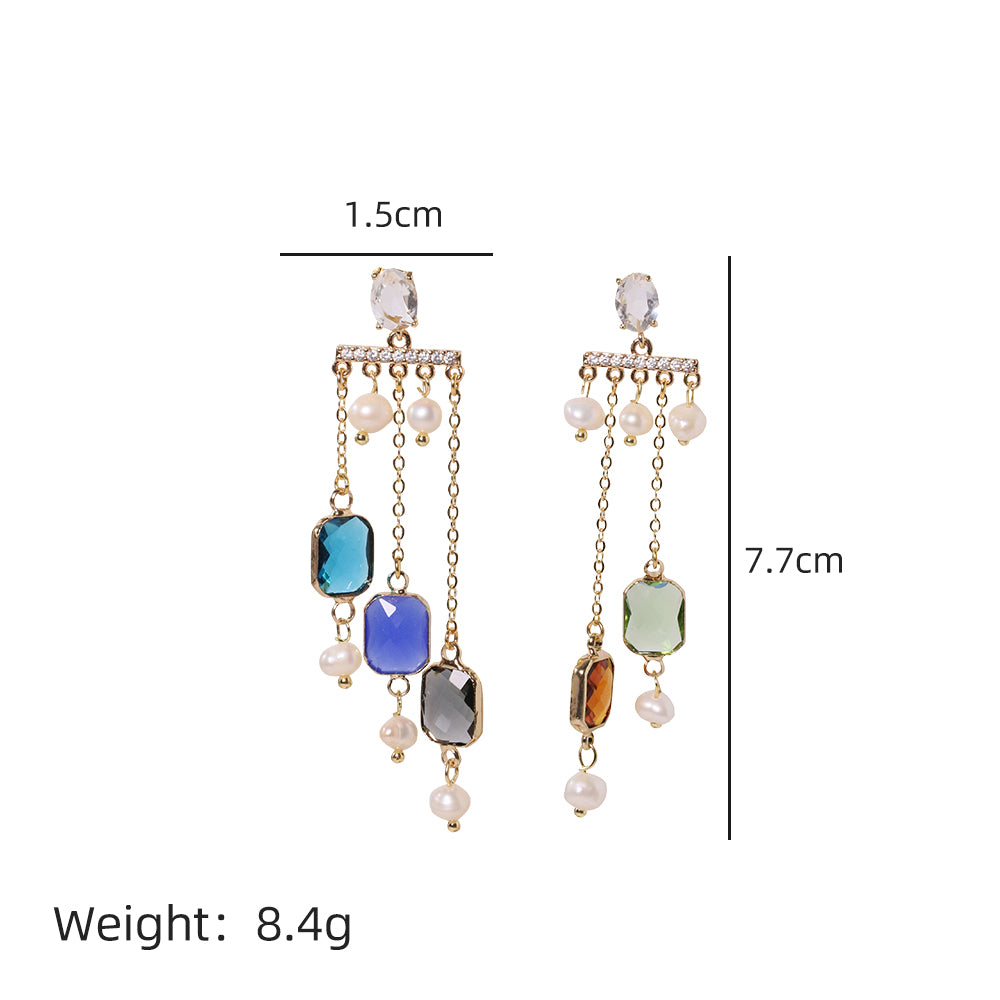 Natural Freshwater Pearl Five Colored Glass Earrings Korean Style Women Luxury Jewelry Fashion Ladies and Girls Gift