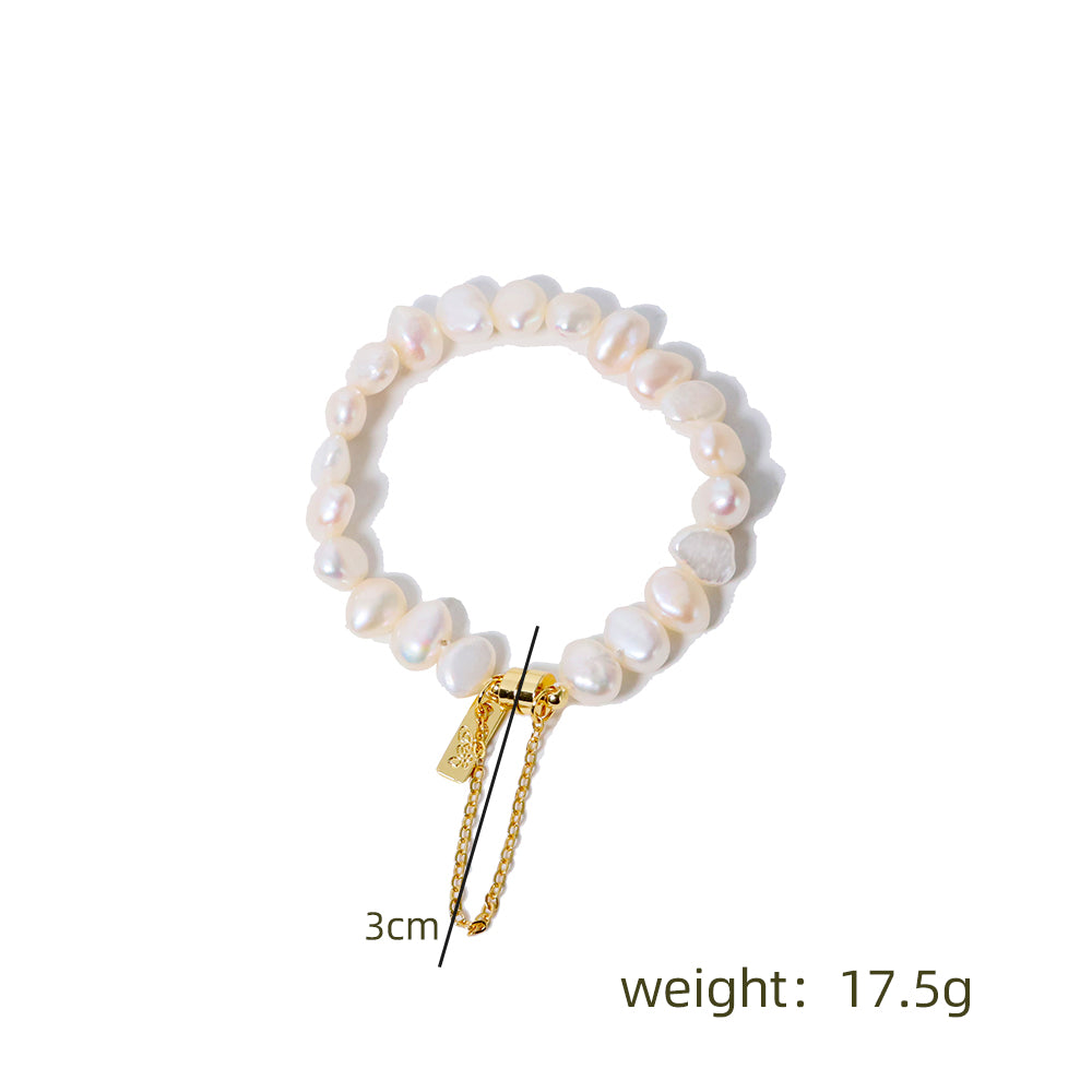 Natural Freshwater Pearl Semi Baroque Bead Bracelet Korean Women's Luxury Jewelry Fashion Women's and Girls' Gifts