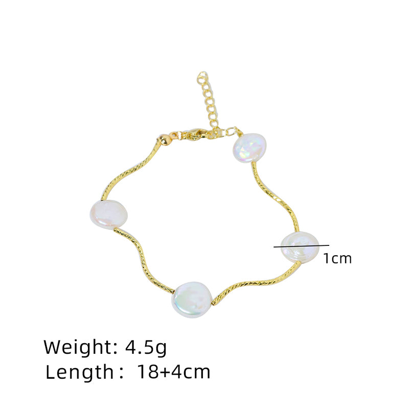 Natural Freshwater Pearl Half Baroque Round Pearl Bracelet Korean Women's Luxury Jewelry Fashion Women's and Girls' Gifts