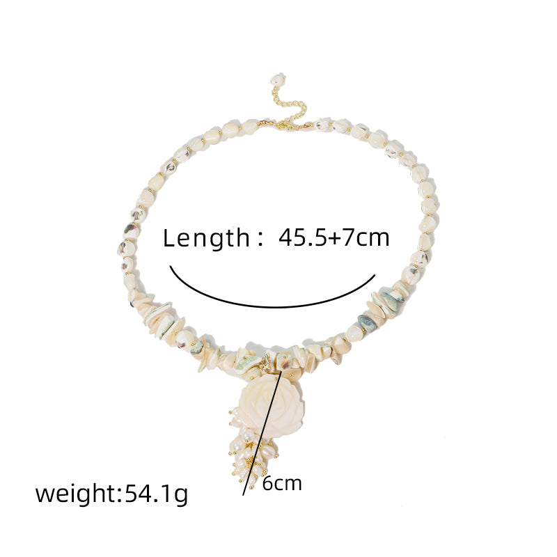 Natural Freshwater Pearl Flower Shell Bead Necklace Korean Women's Luxury Jewelry Fashion Women's and Girls' Gifts