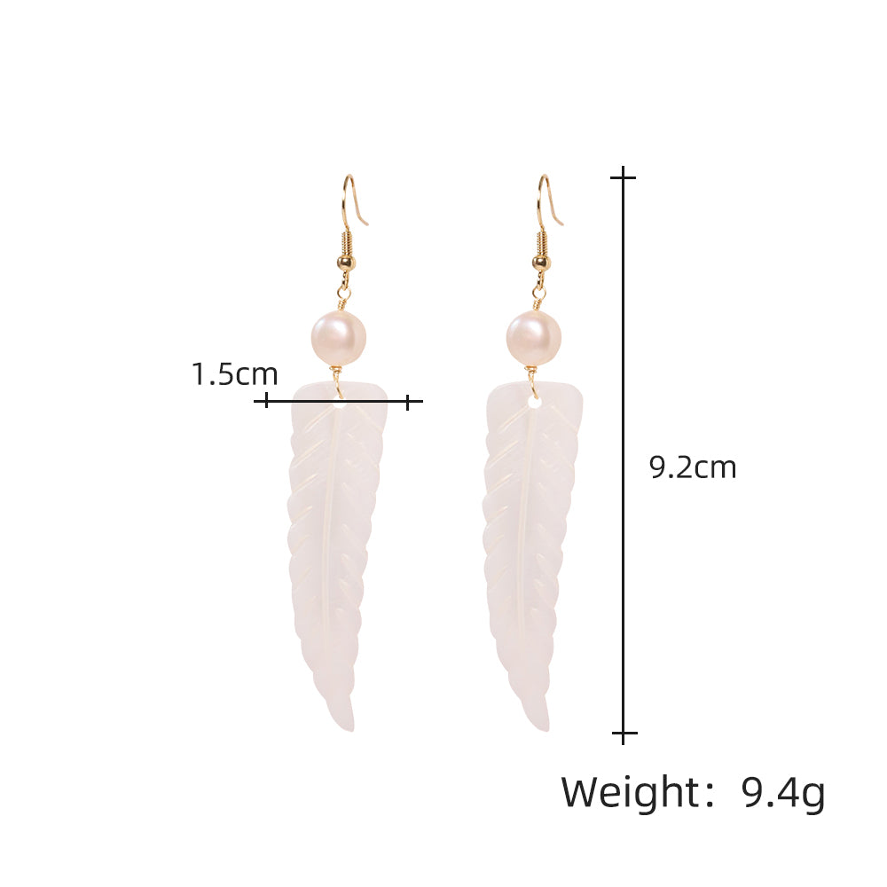 Natural Freshwater Pearl Shell Leaf Earrings Korean Style Women Luxury Jewelry Fashion Ladies and Girls Gift