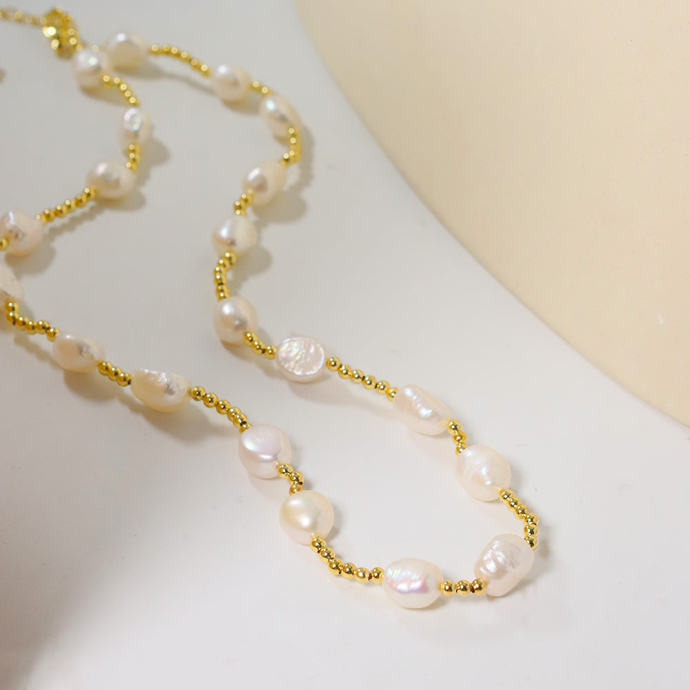 Natural Freshwater Pearl Gold Bead Bead Bead Necklace Korean Women's Luxury Jewelry Fashion Women's and Girls' Gifts