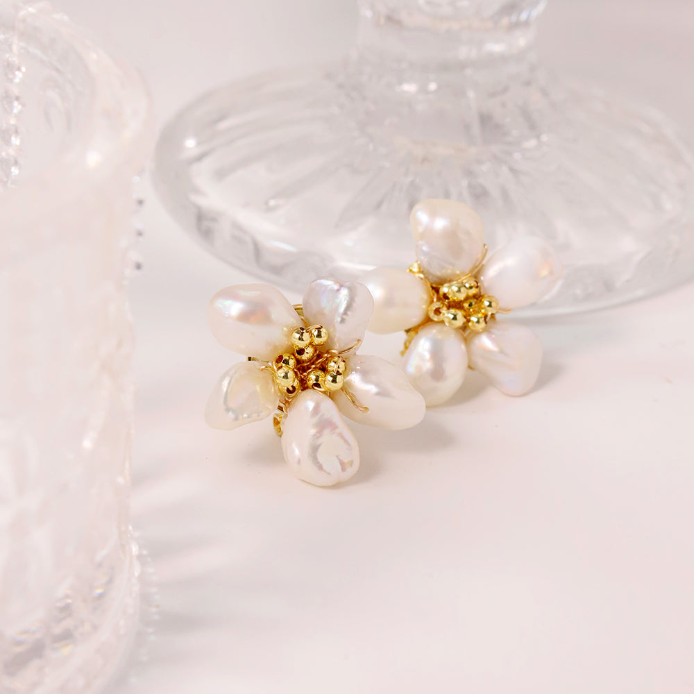 Natural Freshwater Pearl Flower Earrings Baroque Pearls Korean Sweet and Fashionable Earrings Women Gift Luxury Women's Jewelry