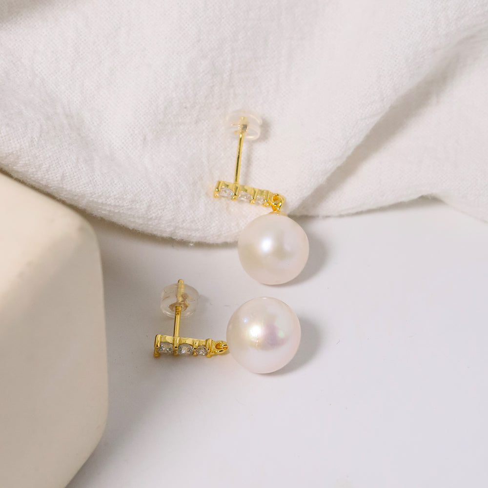 Natural Pearl Round 925 Silver Inlaid Zircon Edging Earrings For Women Korean Classic Vintage Fashion Jewelry Earrings