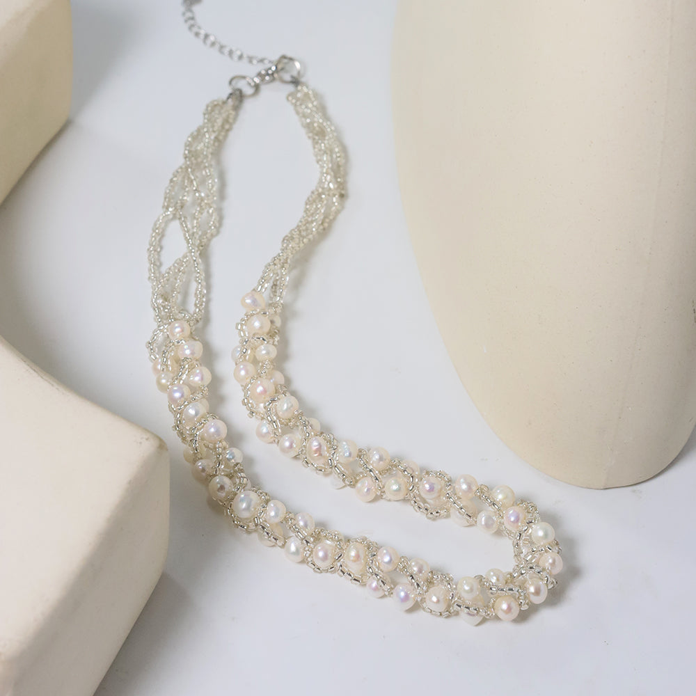 Natural Freshwater Pearl Woven Multi-layer Necklace Korean Women's Luxury Jewelry Fashion Women's and Girls' Gifts