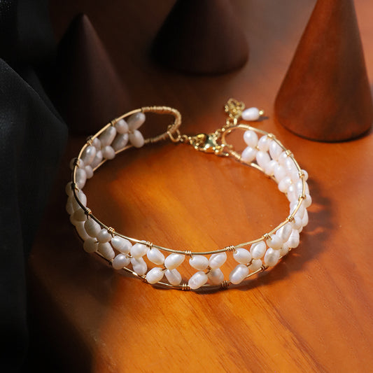 Natural Freshwater Pearl Flower Double-layer Bracelet Korean Style Women Luxury Jewelry Fashion Ladies and Girls Gift