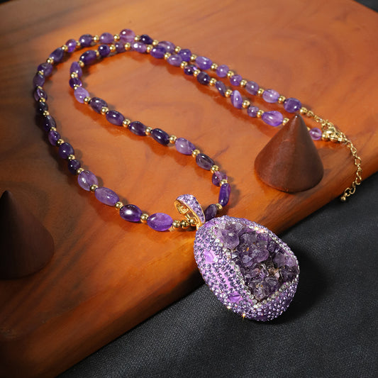 Natural Amethyst Zircon Inlaid Pendant Necklace Korean Style Women Luxury Jewelry Fashion Ladies and Girls Gift