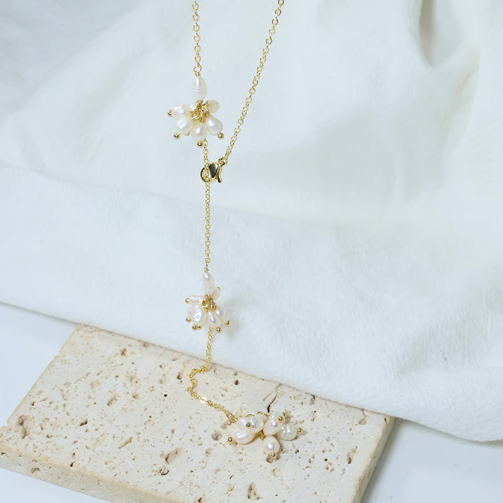 Natural Freshwater Pearl Rice Bead Flower Sweater Chain Korean Women's Luxury Jewelry Fashion Women's and Girls' Gifts