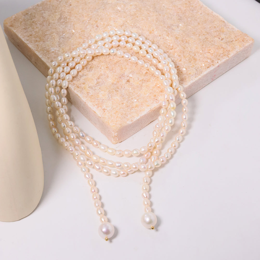 Natural Freshwater Pearl Rice Pearl Ultra Long Woolen Coat Chain Fashion Jewelry Necklaces Gifts for Mom Wife Girlfriend