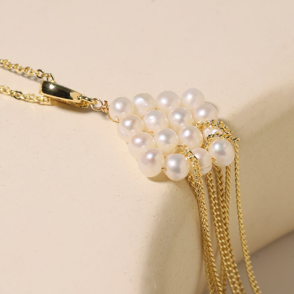 Natural Freshwater Pearl Diamond Tassel Necklace Korean Style Women Luxury Jewelry Fashion Ladies and Girls Gift