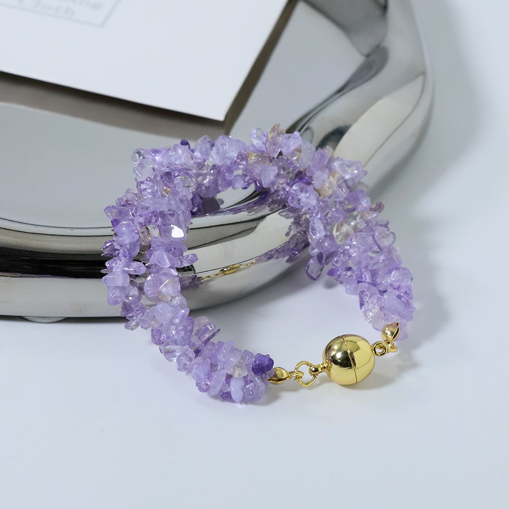 Natural Three-layer Amethyst Magnetic Buckle Bracelet Korean Women's Luxury Jewelry Fashion Women's and Girls' Gifts