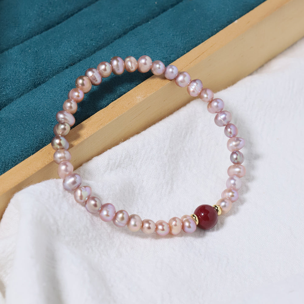 Natural Freshwater Pearl Rice Bead Cinnabar Bracelet Korean Style Women Luxury Jewelry Fashion Ladies and Girls Gift