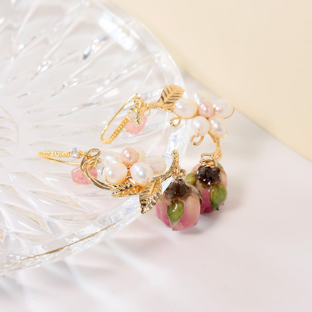 Natural Freshwater Pearl Drop Gel Flower Earrings Korean Style Women Luxury Jewelry Fashion Ladies and Girls Gift