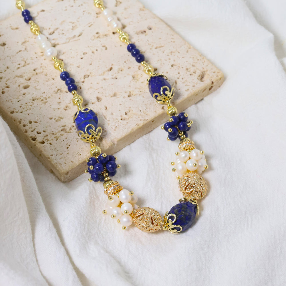 Natural freshwater pearl lapis lazuli necklace Korean Women's Luxury Jewelry Fashion Women's and Girls' Gifts