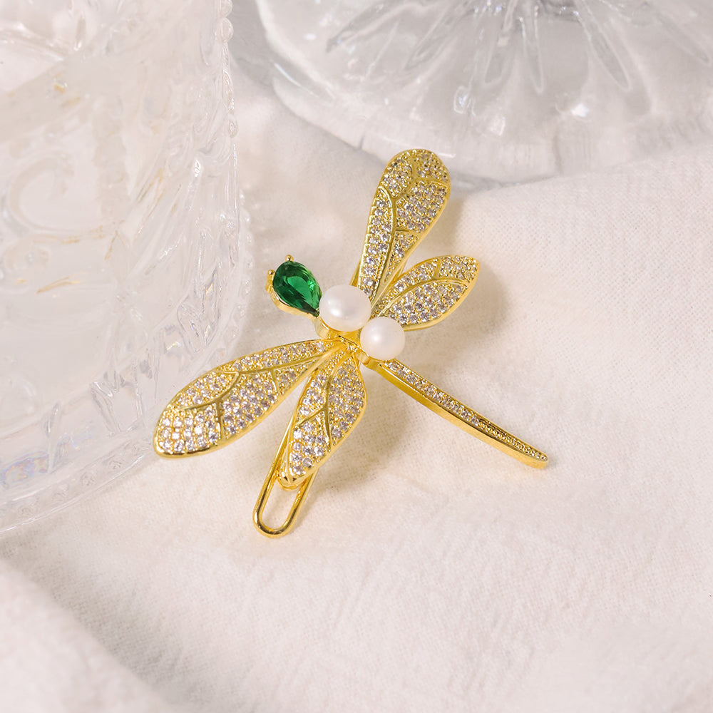 Natural Freshwater Pearl Zircon Dragonfly Hair Accessories Women Luxury Jewelry Fashion Ladies and Girls Gift GH0120