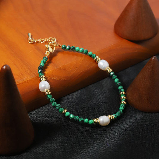 Natural Freshwater Pearl Peacock Stone Bracelet Korean Style Women Luxury Jewelry Fashion Ladies and Girls Gift GB1161