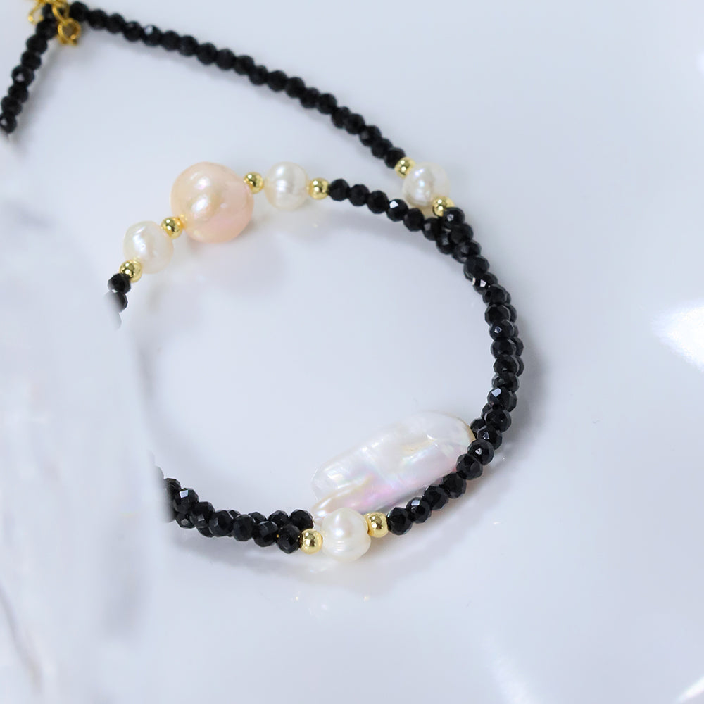 Natural Freshwater Pearl Obsidian Bead Necklace Korean Women's Luxury Jewelry Fashion Women's and Girls' Gifts