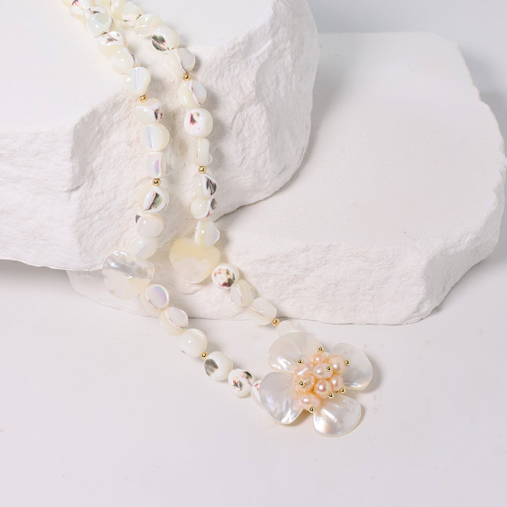 Natural Freshwater Pearl Shell Bead Flower Necklace Korean Women's Luxury Jewelry Fashion Women's and Girls' Gifts