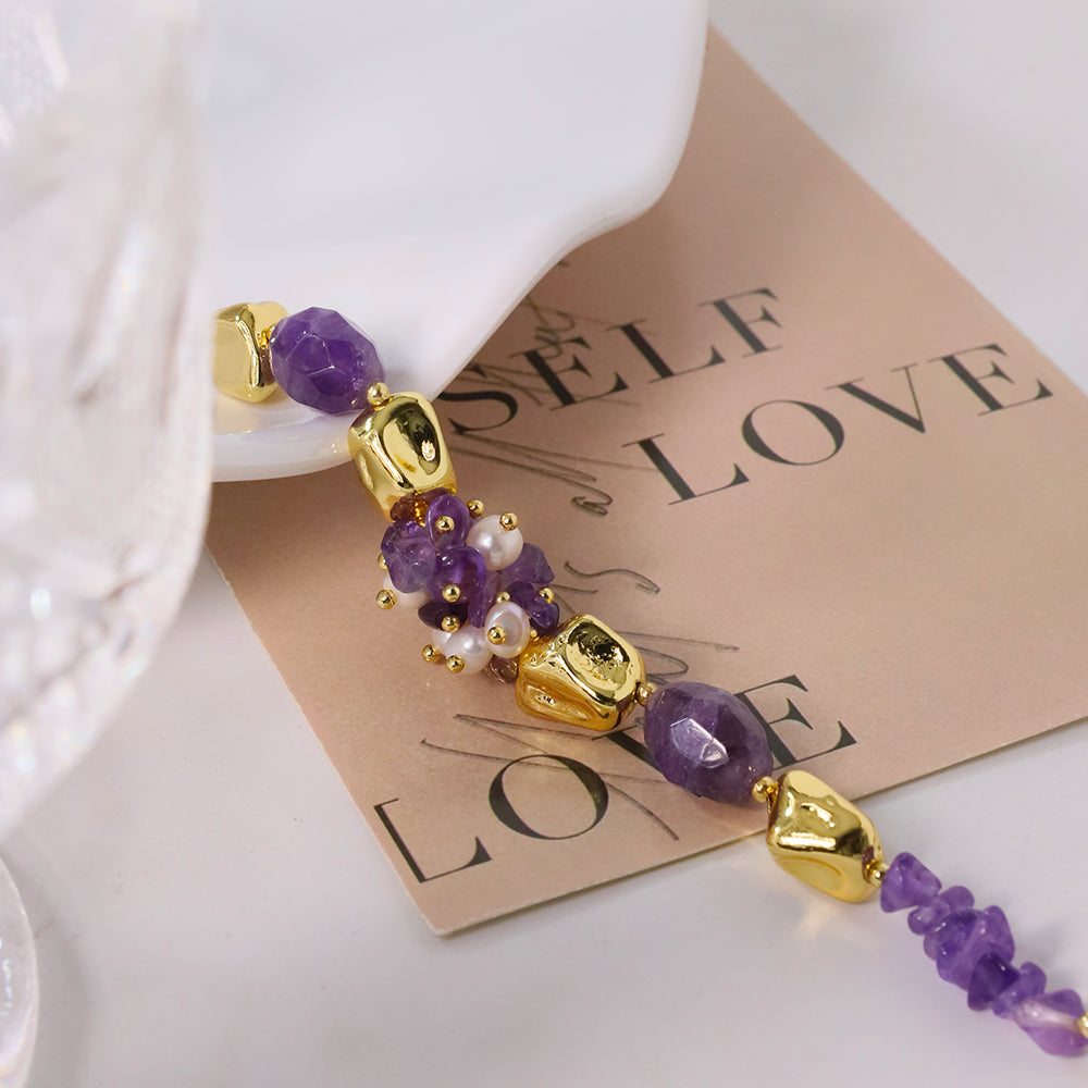 Natural Freshwater Pearls Amethyst Bracelet Retro Palace Style Fashion Jewelry Bracelet Gifts for Mom Wife Girlfriend