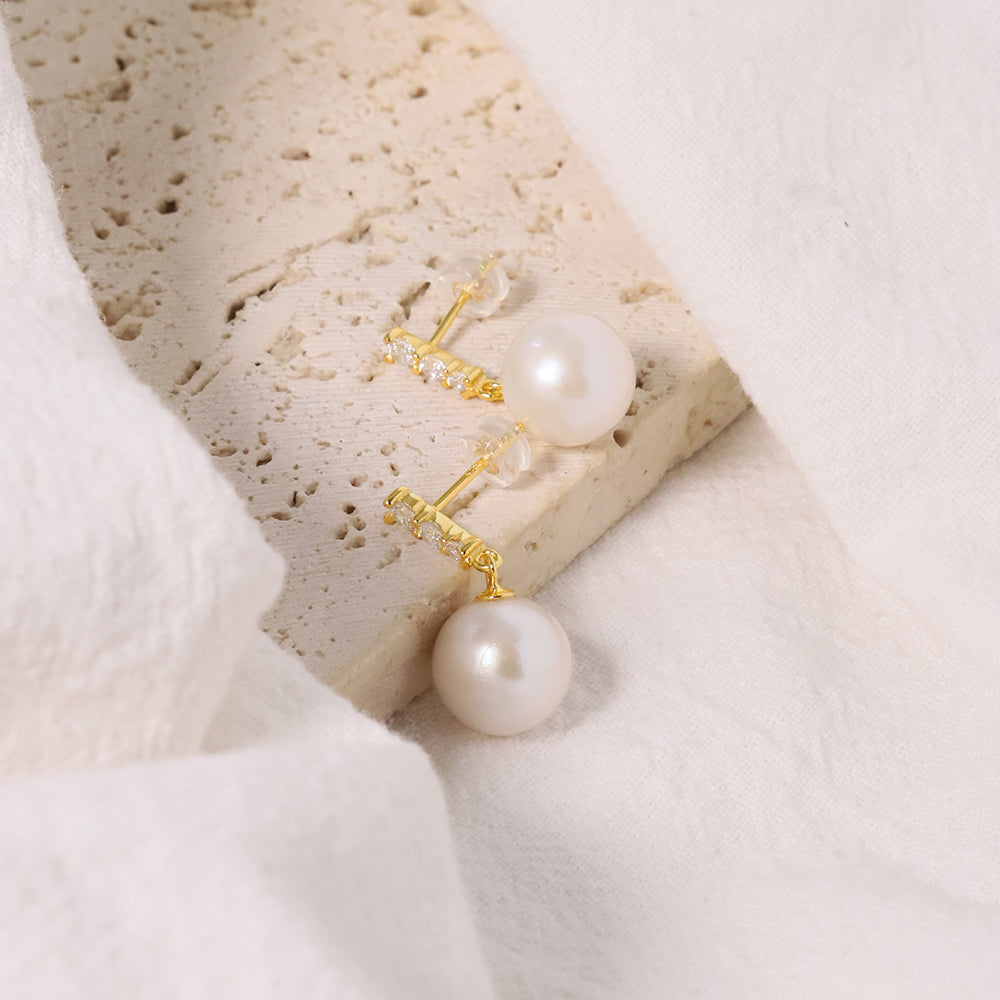 Natural Pearl Round 925 Silver Inlaid Zircon Edging Earrings For Women Korean Classic Vintage Fashion Jewelry Earrings