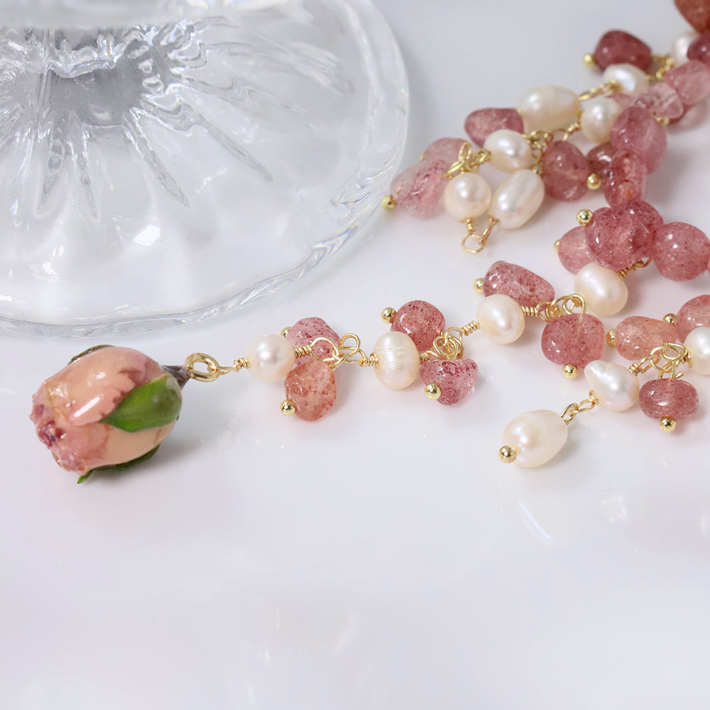 Natural Drip Glue Flower Berry Crystal Pearl Necklace Korean Women's Luxury Jewelry Fashion Women's and Girls' Gifts