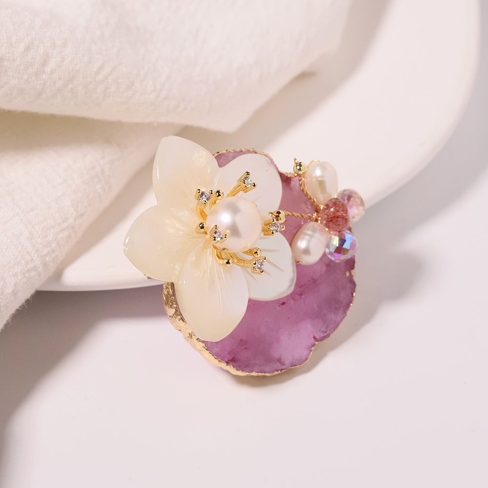 Natural Pearl Powder, Crystal Shell, Flower Brooch Korean Women's Luxury Jewelry Fashion Women's and Girls' Gifts