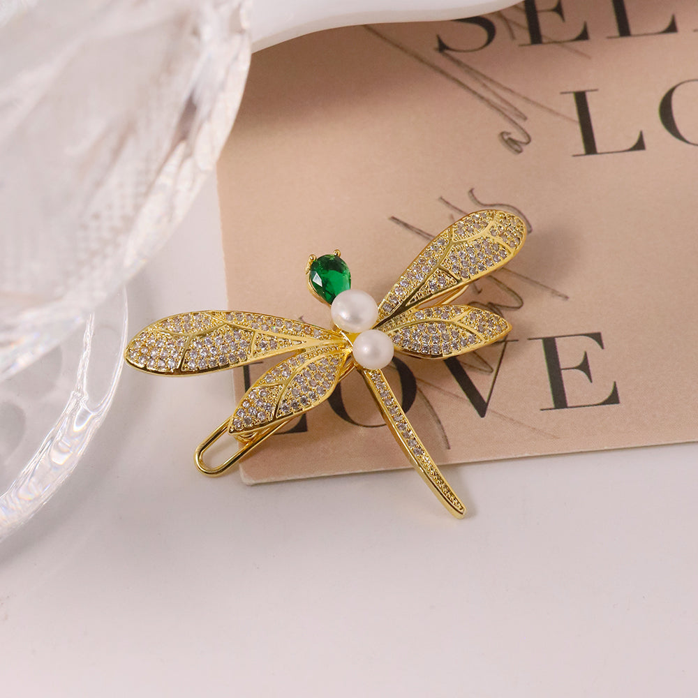 Natural Freshwater Pearl Zircon Dragonfly Hair Accessories Women Luxury Jewelry Fashion Ladies and Girls Gift GH0120