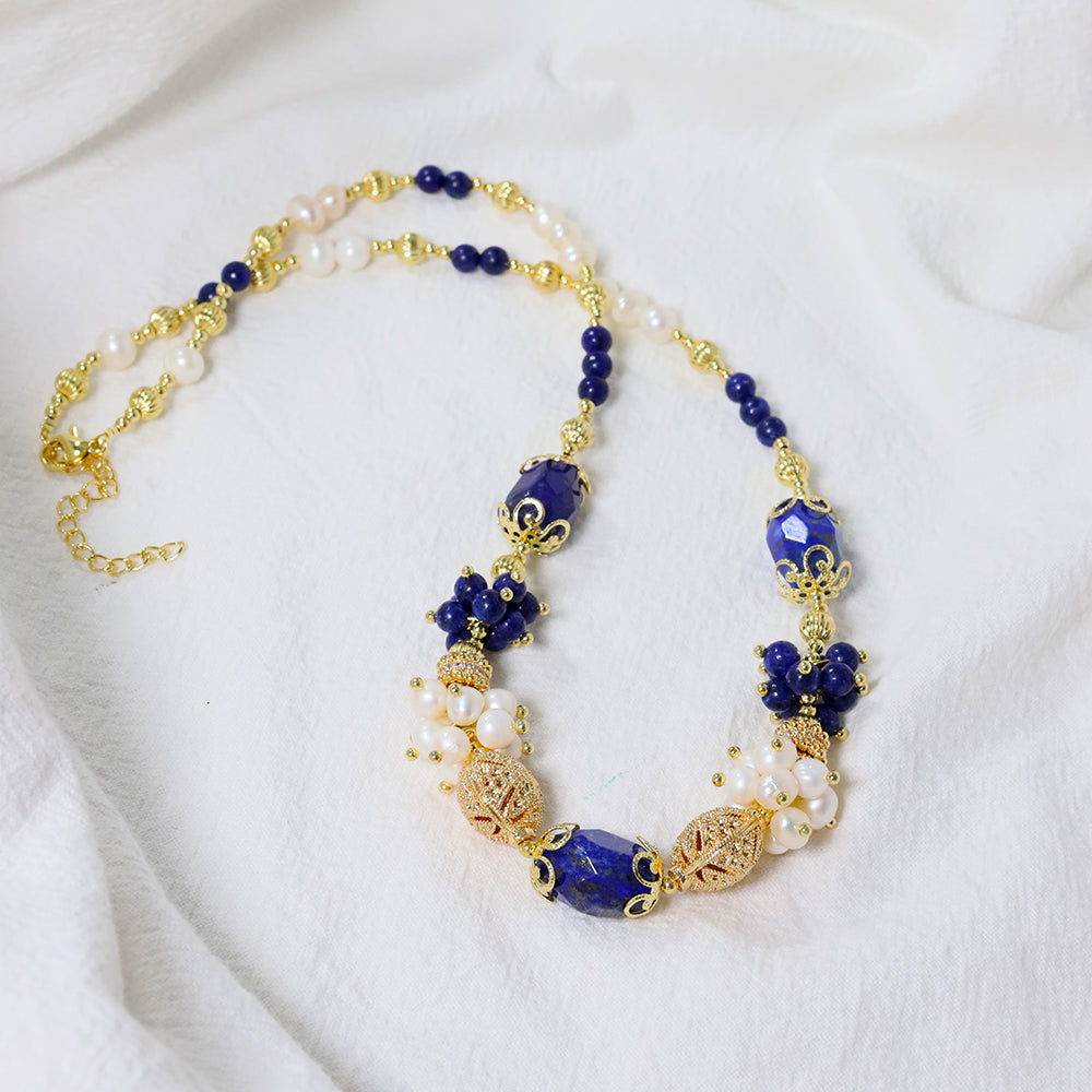 Natural freshwater pearl lapis lazuli necklace Korean Women's Luxury Jewelry Fashion Women's and Girls' Gifts