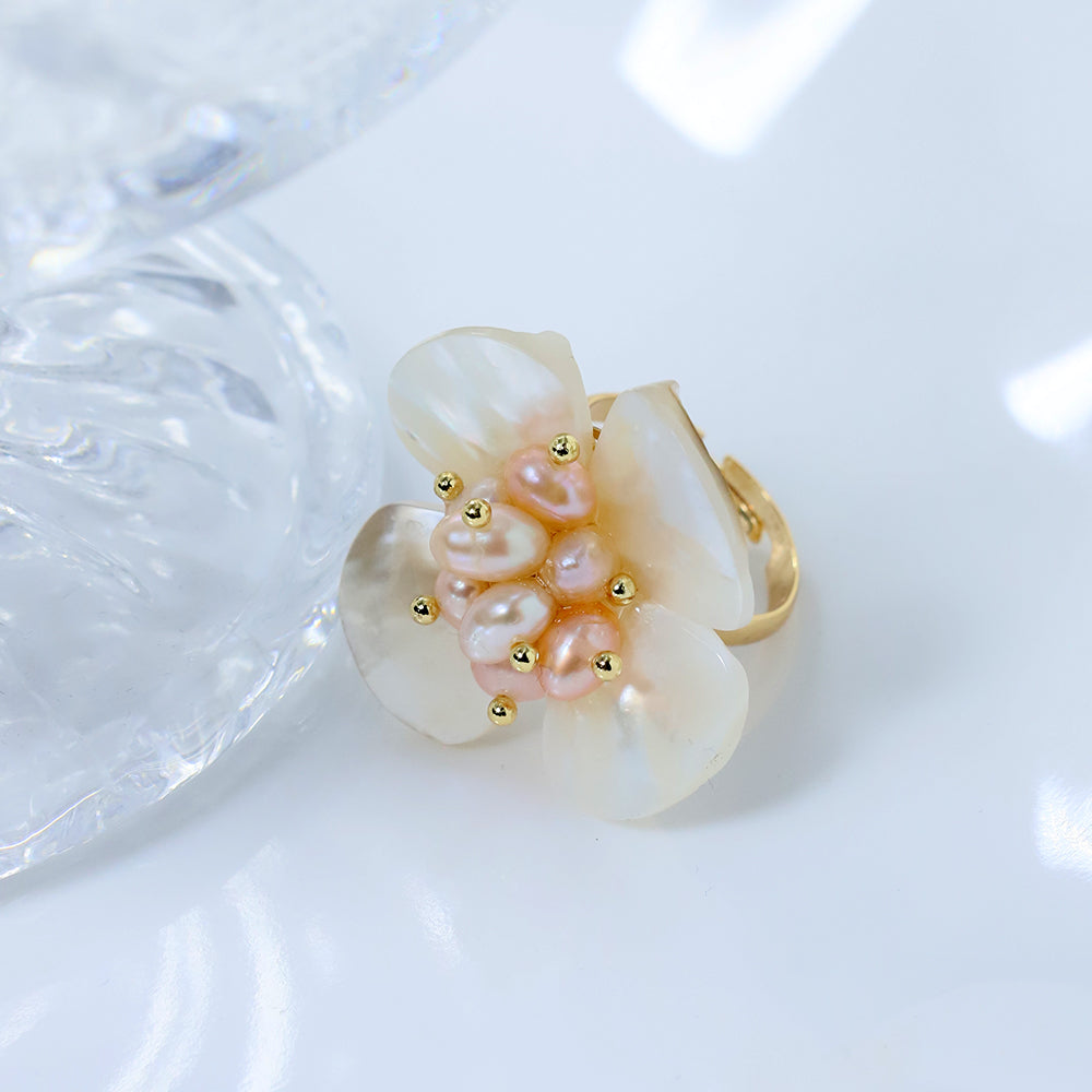 Natural Freshwater Baby Pearl Mother of Pearl Petal Ring Korean Women's Luxury Jewelry Fashion Women's and Girls' Gifts