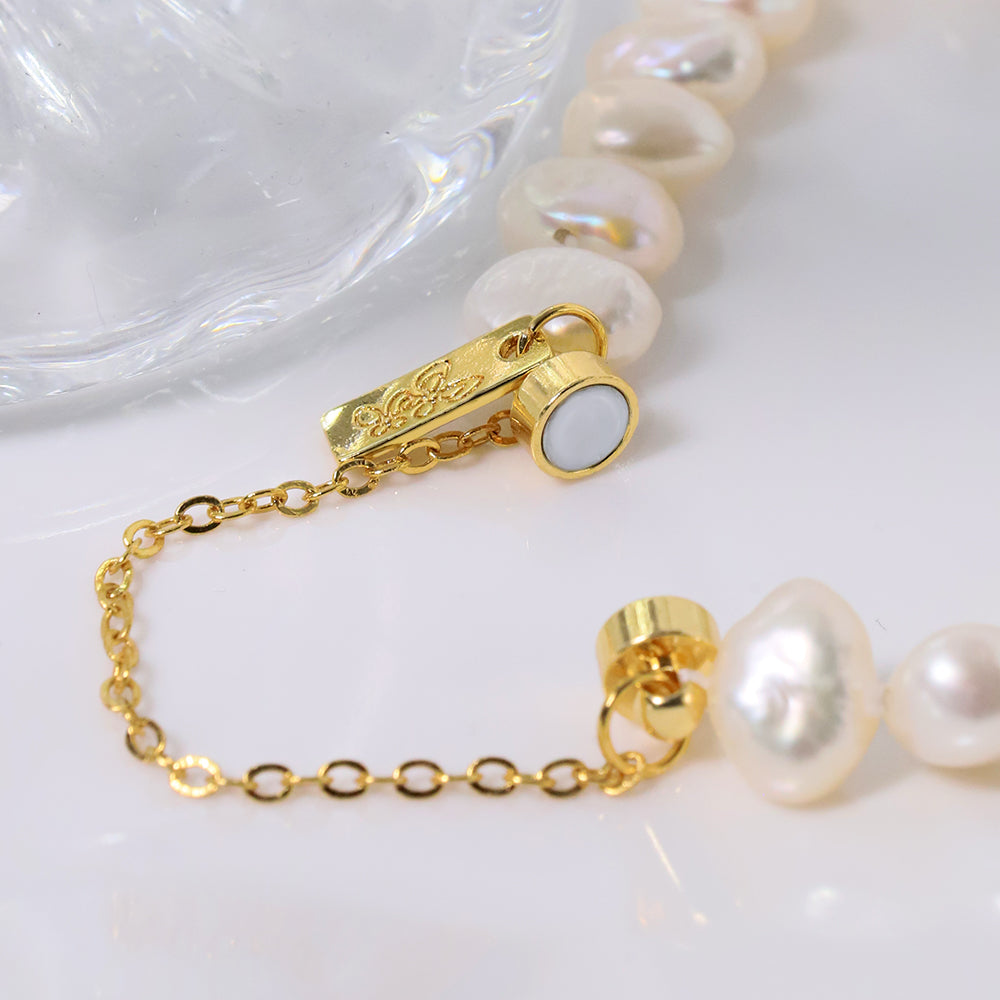 Natural Freshwater Pearl Semi Baroque Bead Bracelet Korean Women's Luxury Jewelry Fashion Women's and Girls' Gifts