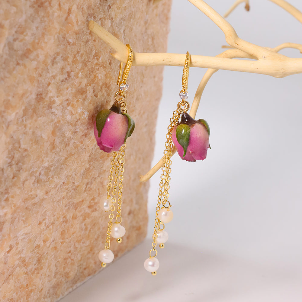 Natural Pearls Bead Dropping Glue Flower Earrings Korean Style Women Luxury Jewelry Fashion Ladies and Girls Gift