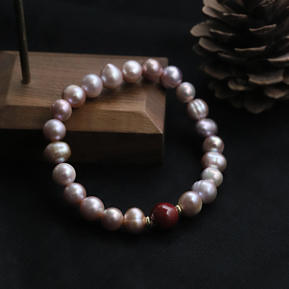 Natural Freshwater Pearl Rice Bead Cinnabar Bracelet Korean Style Women Luxury Jewelry Fashion Ladies and Girls Gift