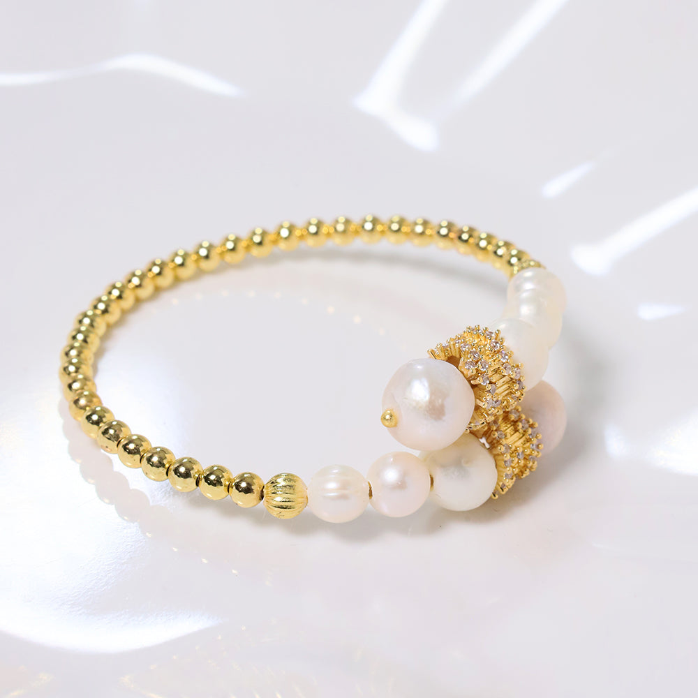 Natural Freshwater Pearl Gold Bead Bracelet Korean Women's Luxury Jewelry Fashion Women's and Girls' Gifts