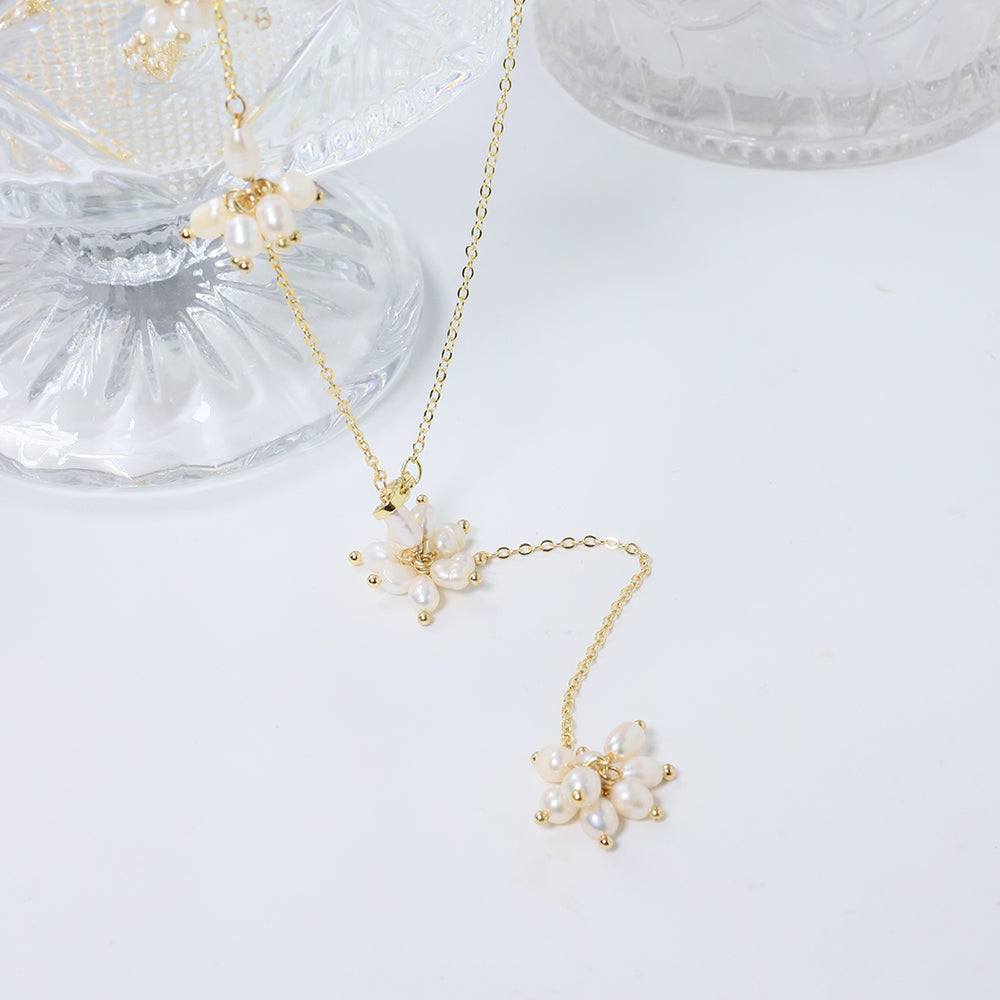 Natural Freshwater Pearl Rice Bead Flower Sweater Chain Korean Women's Luxury Jewelry Fashion Women's and Girls' Gifts