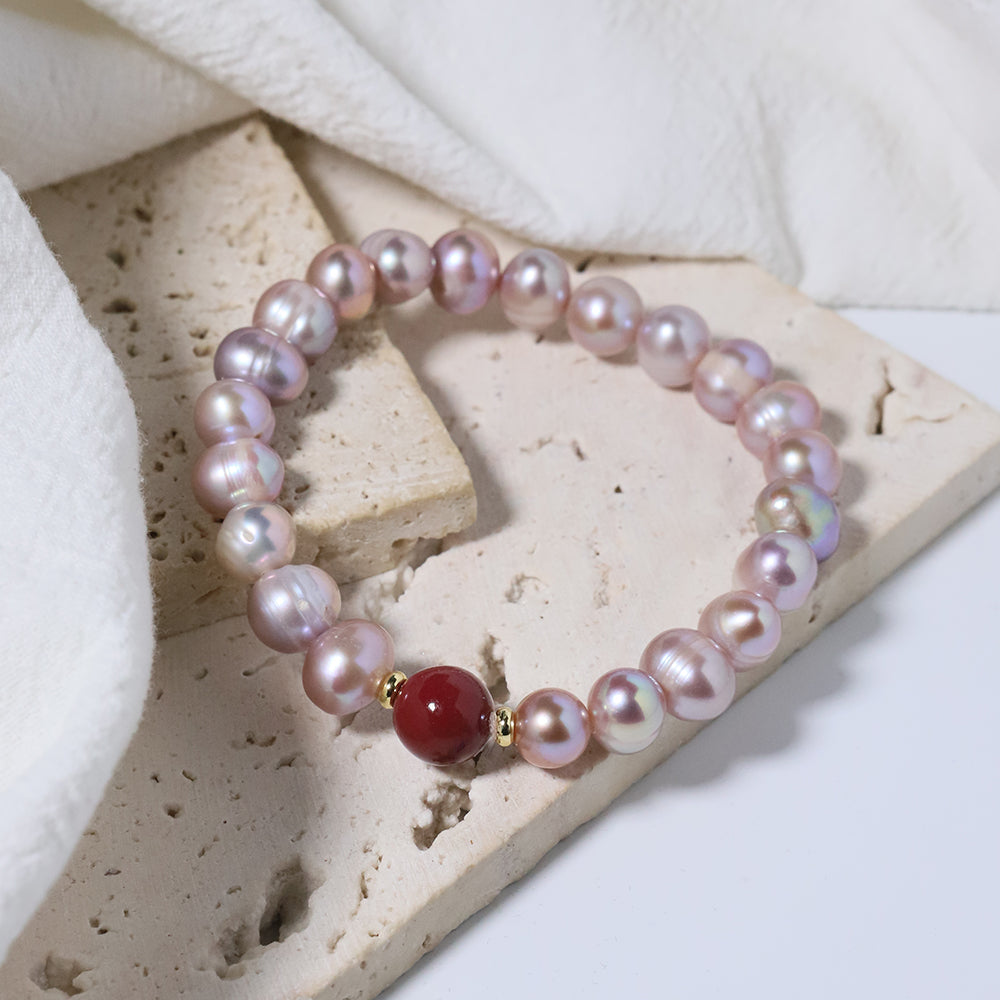 Natural Freshwater Pearl Rice Bead Cinnabar Bracelet Korean Style Women Luxury Jewelry Fashion Ladies and Girls Gift