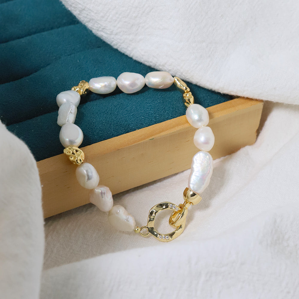 Natural Small Baroque Pearl Buckle Bead Bracelet Korean Women's Luxury Jewelry Fashion Women's and Girls' Gifts