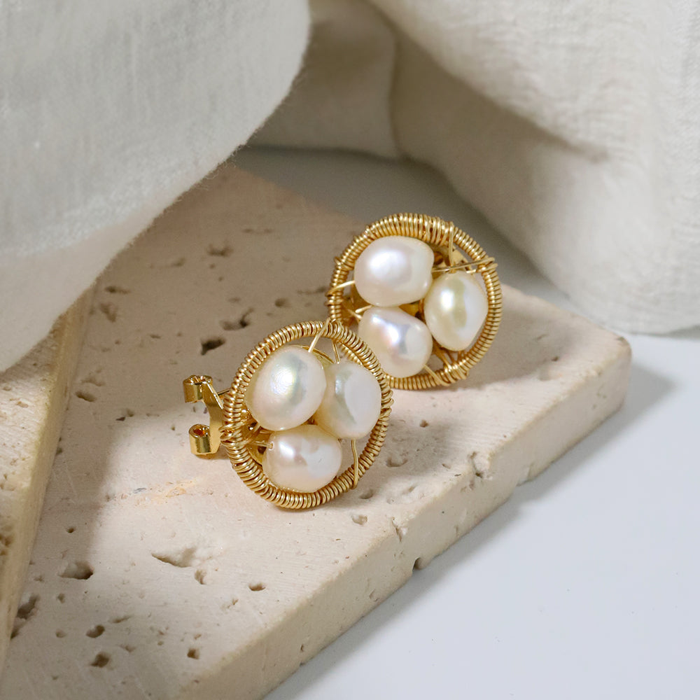 Natural Freshwater Pearl Gold Edged Earrings Korean Style Women Luxury Jewelry Fashion Ladies and Girls Gift