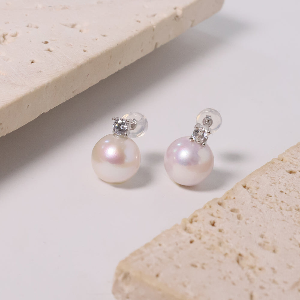 Natural Pearl 8-9mm Round S925 Silver Princess Earrings For Women Korean Classic Vintage Fashion Jewelry Earrings