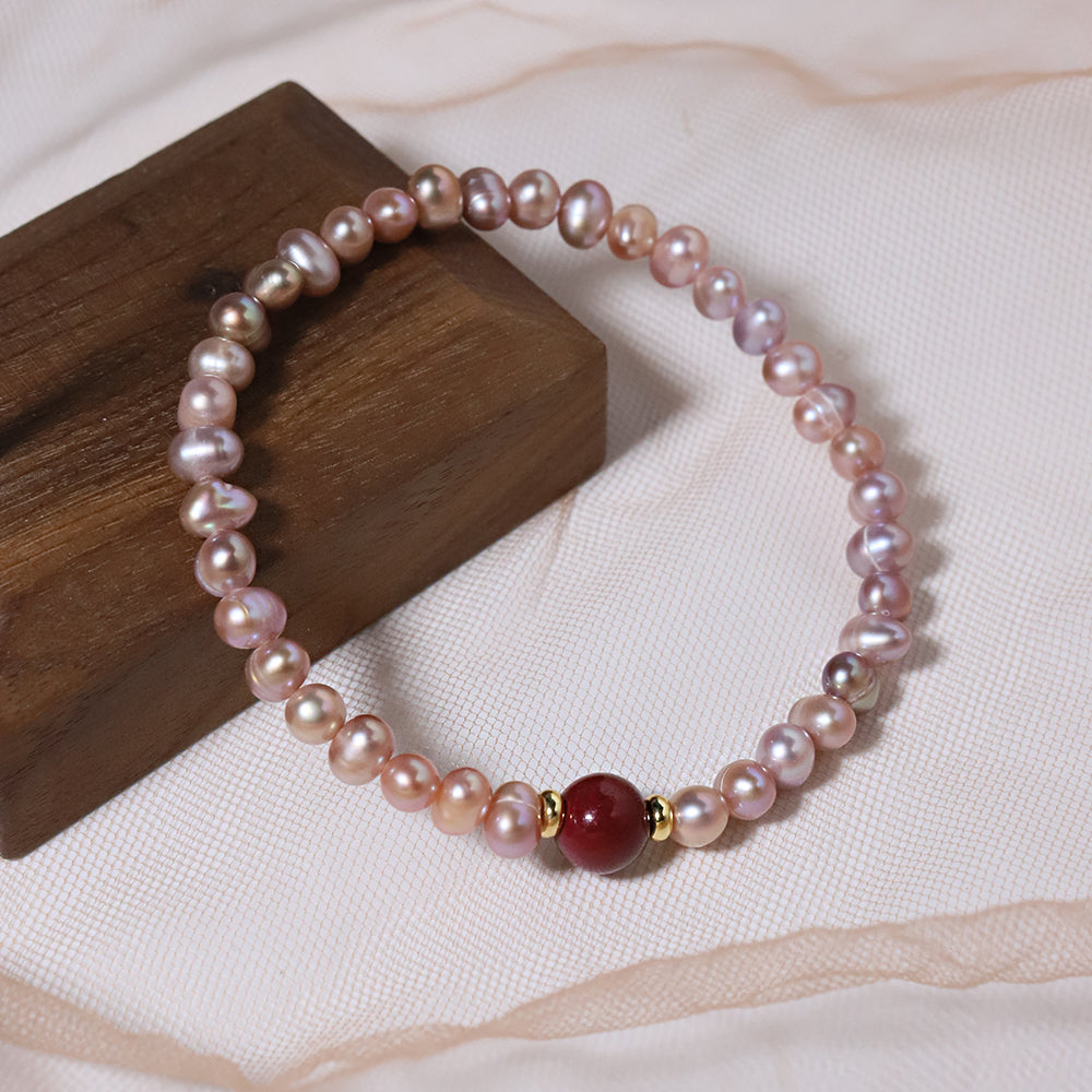 Natural Freshwater Pearl Rice Bead Cinnabar Bracelet Korean Style Women Luxury Jewelry Fashion Ladies and Girls Gift