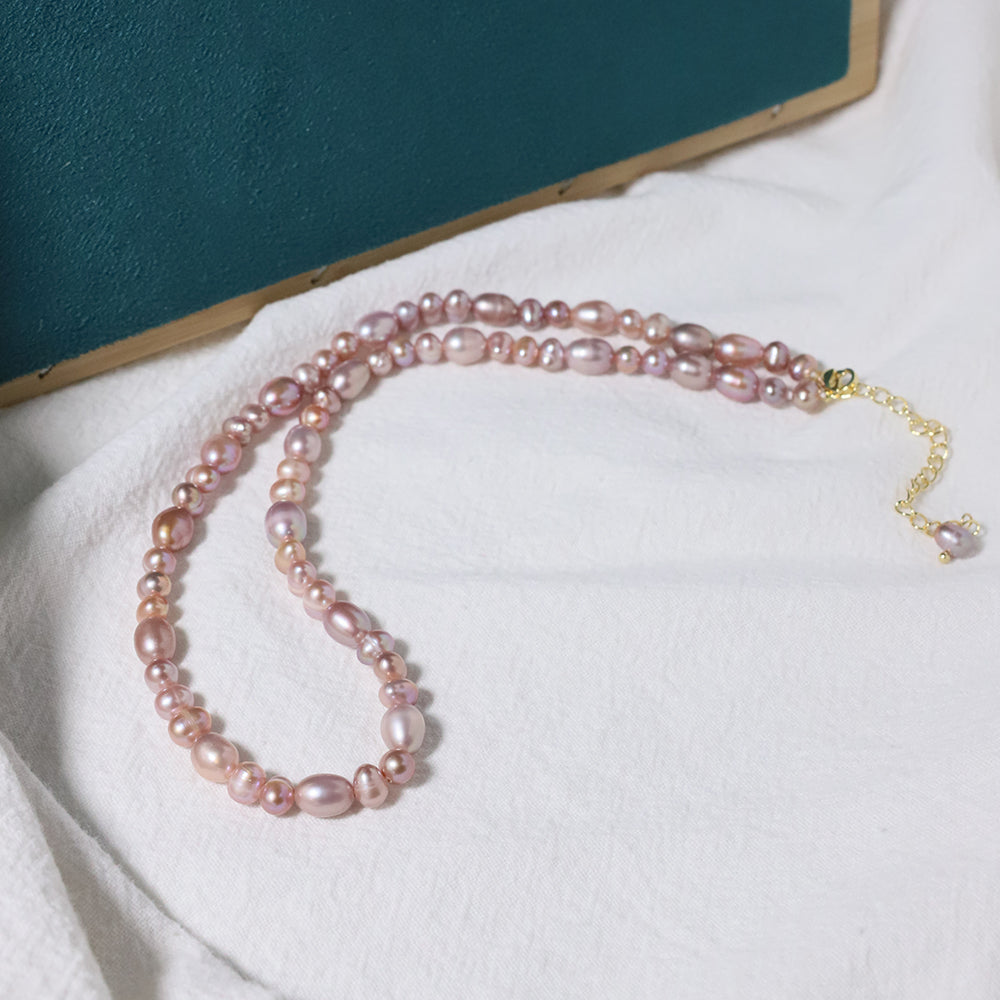 Natural Freshwater Pink Purple Pearl Necklace Korean Style Women Luxury Jewelry Fashion Ladies and Girls Gift