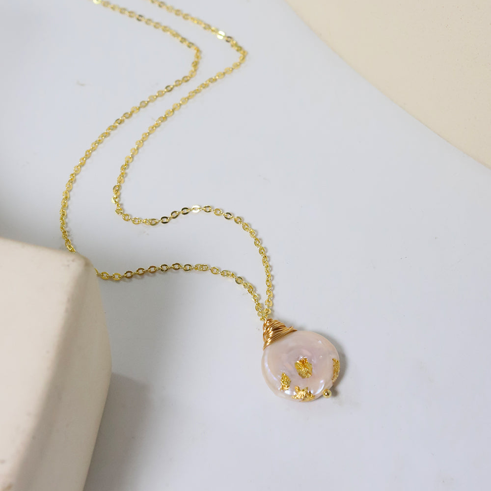 Natural Freshwater Baroque Pearl Gold Flower Pendant Korean Women's Luxury Jewelry Fashion Women's and Girls' Gifts