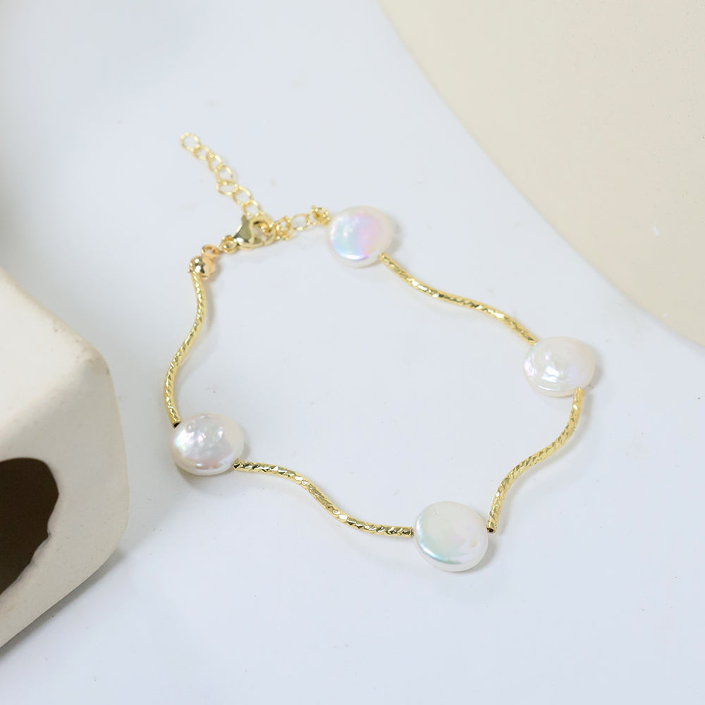 Natural Freshwater Pearl Half Baroque Round Pearl Bracelet Korean Women's Luxury Jewelry Fashion Women's and Girls' Gifts