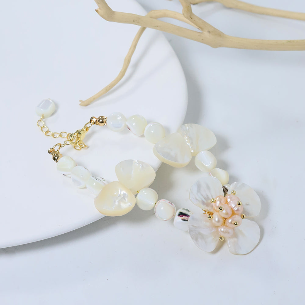 Natural Freshwater Large Shell Flower Pearl Bead Bracelet Korean Women's Luxury Jewelry Fashion Women's and Girls' Gifts