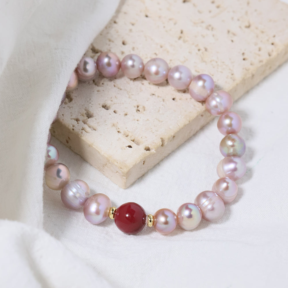 Natural Freshwater Pearl Rice Bead Cinnabar Bracelet Korean Style Women Luxury Jewelry Fashion Ladies and Girls Gift