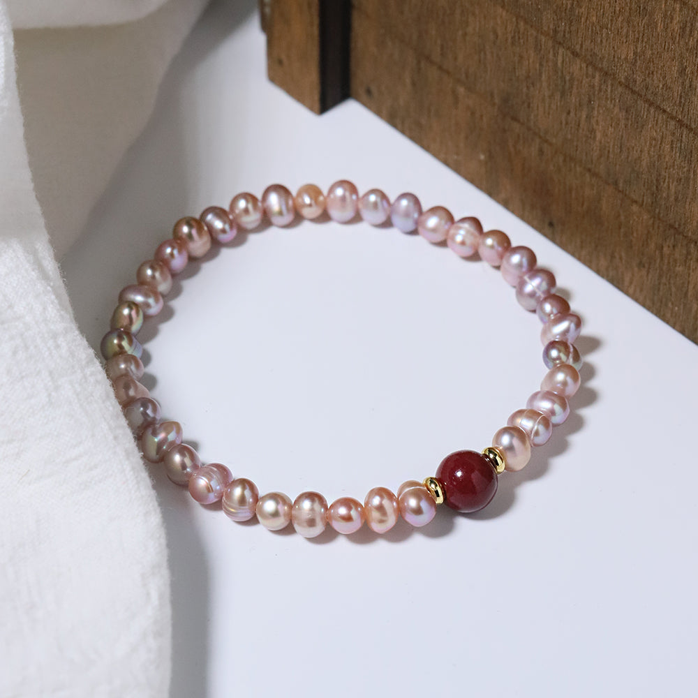 Natural Freshwater Pearl Rice Bead Cinnabar Bracelet Korean Style Women Luxury Jewelry Fashion Ladies and Girls Gift