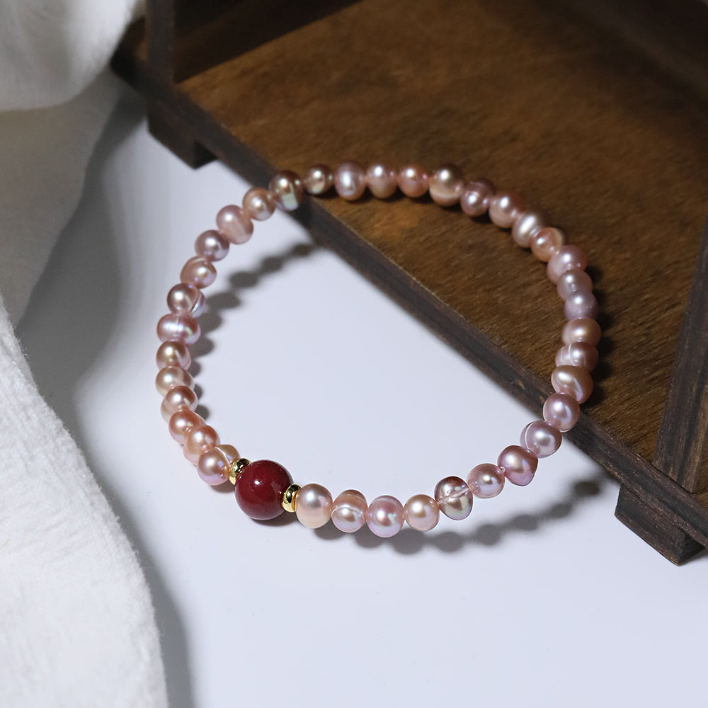 Natural Freshwater Pearl Rice Bead Cinnabar Bracelet Korean Style Women Luxury Jewelry Fashion Ladies and Girls Gift