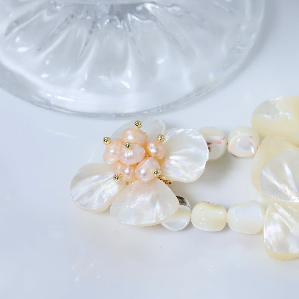 Natural Freshwater Large Shell Flower Pearl Bead Bracelet Korean Women's Luxury Jewelry Fashion Women's and Girls' Gifts