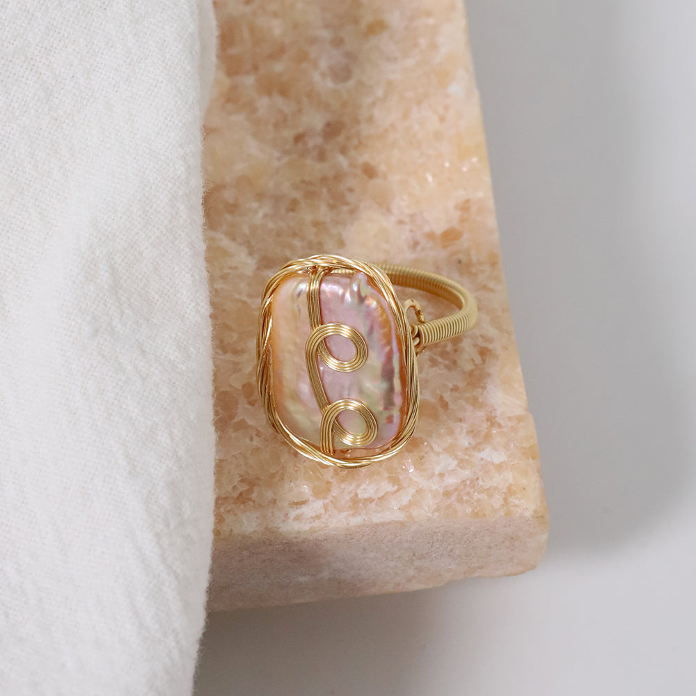 Natural Freshwater Baroque Pearl Copper Wire Wrapped Ring Korean Women's Luxury Jewelry Fashion Women's and Girls' Gifts