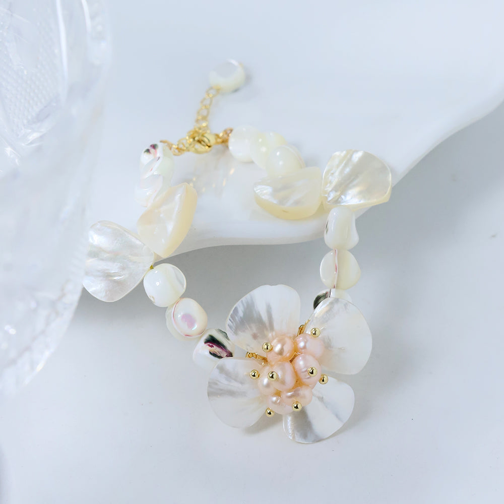 Natural Freshwater Large Shell Flower Pearl Bead Bracelet Korean Women's Luxury Jewelry Fashion Women's and Girls' Gifts